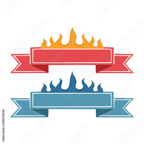 Red and Blue Flame Banners with White Border