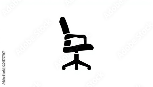 Minimalist office chair silhouette, black ergonomic desk chair icon on white background, professional workspace furniture symbol