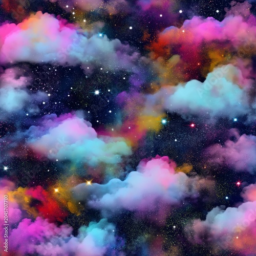 Colorful Clouds and Stars Fill the Night Sky Over a Vibrant Landscape