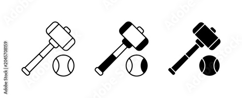 Mallet and Ball Icons: Construction, Game, and Sport Vector Graphics