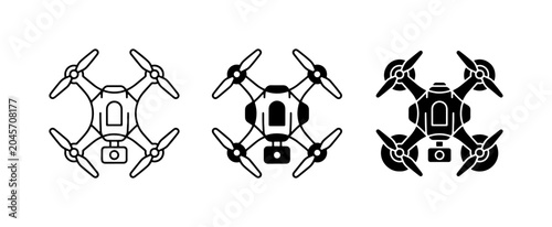 Drone Icons Set, Quadcopter Vector Graphics, Aerial Photography & Surveillance