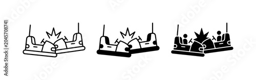 Schilderij op canvas Bumper cars, amusement park ride icons, fun fair attraction, cartoon style