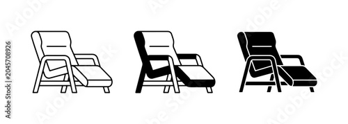 Fotografie Recliner Chair Icons, Lounge Seat Vector Graphics, Relaxation Furniture Set