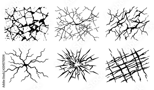 Tableau sur toile Collection of cracked ground, wall, or broken glass texture vectors