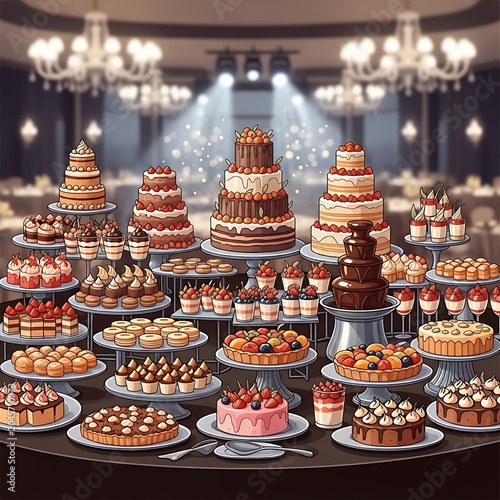 Variety of sweet desserts on display.