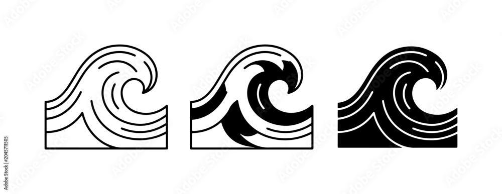 Fototapeta premium Stylized Wave Icons, Ocean Swell Graphics, Nautical Design Elements