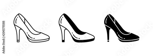 Konstfotografi Elegant High Heel Shoes, Classic Pumps, Fashion Footwear Collection, Vector Icon