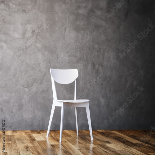 Modern Chair Next to a Green Plant in a Simple Room With a Gray Wall