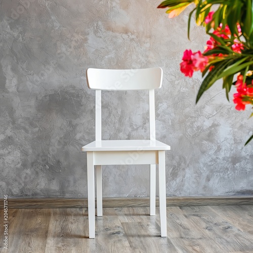 Simple Chair in a Bright Room With a Gray Wall and Long Shadows During the Day