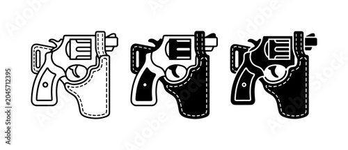 Foto Revolver Gun Icons, Pistol Holster Vector Set, Security Weapon Symbols
