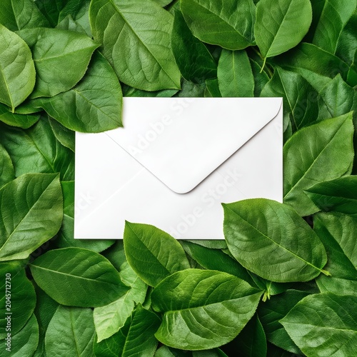 White Envelope Placed on Fresh Green Leaves in a Natural Setting During Daylight
