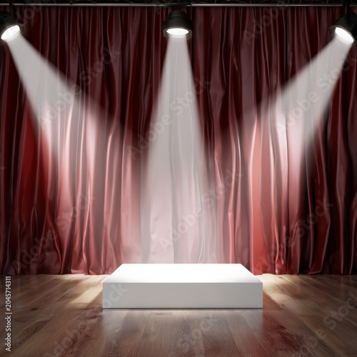 Light Shines on a White Pedestal in a Stage Setting During Evening Hours