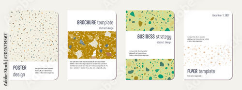 Notebook cover design. Terrazzo abstract background made of natural stones, granite, quartz and marble. Venetian terrazzo texture notebook cover template.