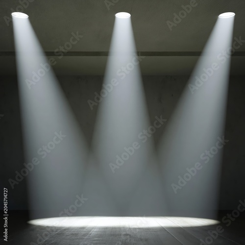 Bright Lights Shine Down on a Flat Surface in a Dim Room During a Focused Lig...