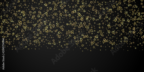 Christmas spirit. Scattered falling stars. Festive christmas confetty overlay template. Festive stars illustration on black background.