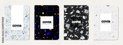 Brochure cover design. Terrazzo abstract background made of natural stones, granite, quartz and marble. Venetian terrazzo texture brochure template.