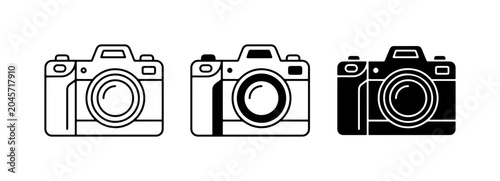Tableau sur toile Camera Icons Set: Line Art, Outline, and Silhouette Photography Equipment Graphi