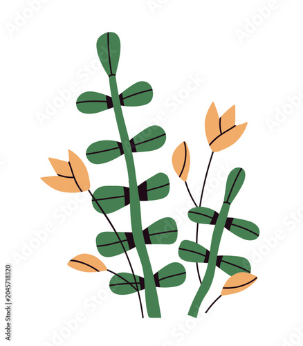Abstract floral plant, leaf branches composition. Decorative botanical field ...