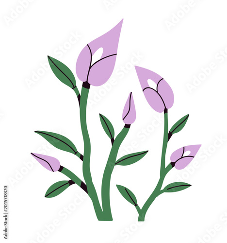 Floral poster, botanical card with abstract garden flowers. Gorgeous delicate...