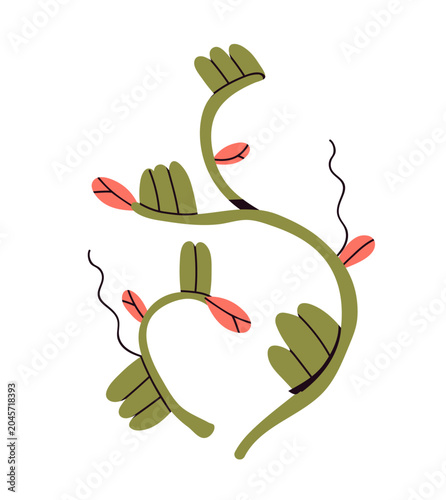 Abstract floral branches with flower and leaf, botanical card. Wildflowers, s...