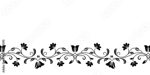 Ornamental Border Featuring Black Floral Scrollwork, Vintage Decorative Elements with Symmetrical Corner Motifs for Invitations and Frames