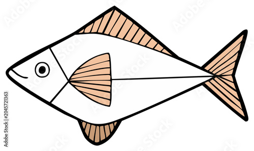 Isolated Fish Illustration Outlined, Aquatic Wildlife, Simple Graphic Design