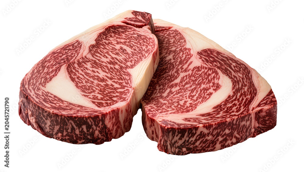 Obraz premium Two raw marbled beef steaks, prime cut