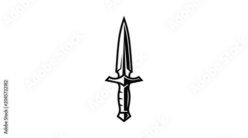 Illustrated medieval dagger with sharp detailed blade design.