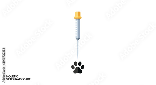 Veterinary Syringe Dropper Over Paw Print Icon, Holistic Pet Care Concept