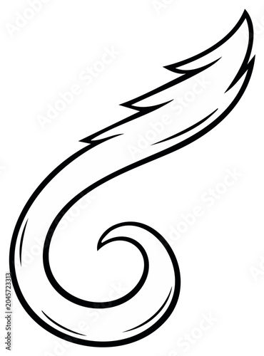 Stylized Black And White Line Art Decorative Flourish Swirl With Feather Detail