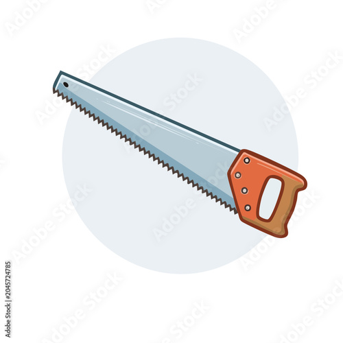 Illustration of a hand saw with a wooden handle
