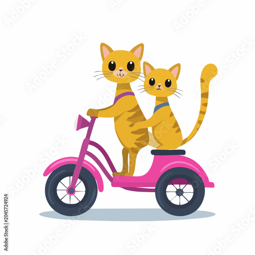 Two cats riding a pink scooter