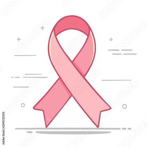 Pink ribbon awareness symbol in flat design style