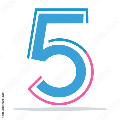 Stylized blue number 5 with pink accent on white background