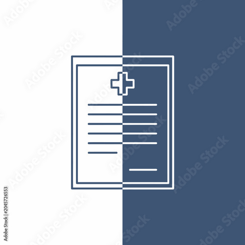 Bilde på lerret A medical document with a cross symbol on a two-tone background design