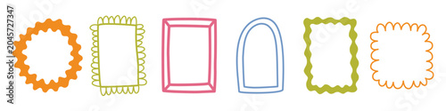Obraz na plátne Frames, wavy borders and colorful tags in a playful hand-drawn doodle style
