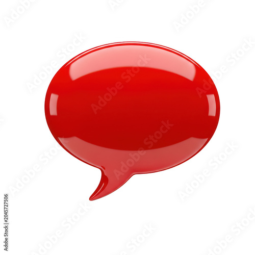 Glossy red speech bubble for communication and messaging, 3d rendered chat symbol with smooth reflective surface for digital interface isolated on a transparent background
