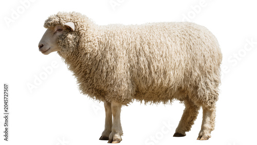 Obraz na płótnie Sheep with thick wool standing profile view
