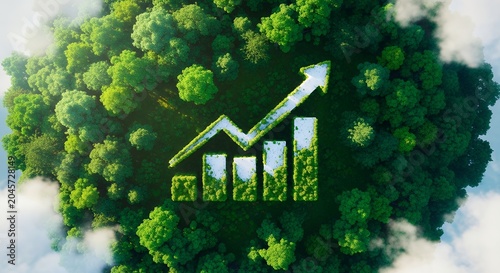 Eco friendly growth chart, green forest landscape, sustainability concept, environmental statistics