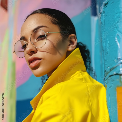 Young Woman Poses With Glasses in City Street During Daytime