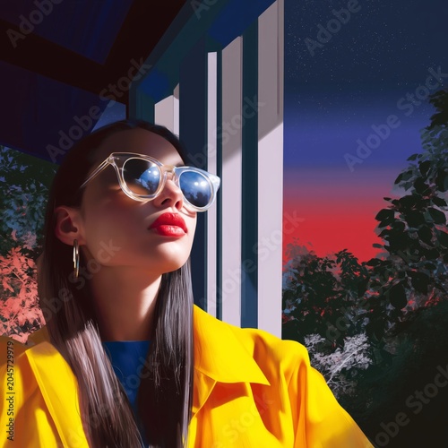 Young Person Wearing White Glasses Sits in Front of Colorful Background Durin...