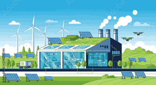 Fotografija Modern industrial facility powered by renewable energy sources and advanced tech