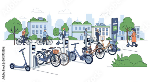 Bild auf Leinwand Urban transportation options are available at a public docking station