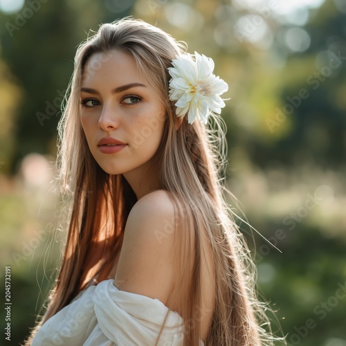 Young Woman With Long Hair Wearing a Yellow Flower in a Field During Daylight