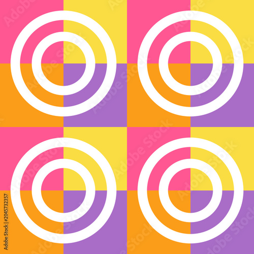 Vibrant pink yellow orange and purple abstract background with circles