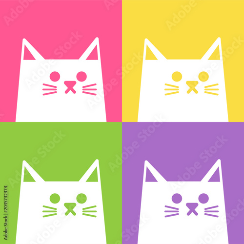 Cute cat on vibrant pink green yellow and purple background