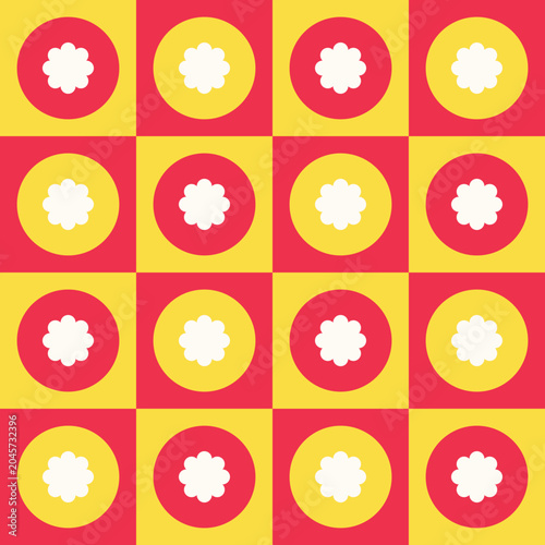 Vibrant red and yellow floral background.