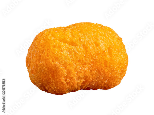 Single crunchy cheese ball snack, golden and savory, expertly photographed in close-up.