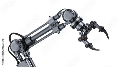 Tableau sur toile Industrial robotic arm with articulated joints and gripper, isolated on transpar