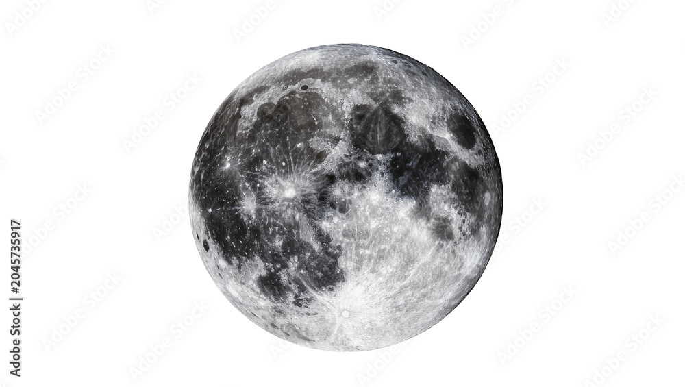 Naklejka premium Detailed full moon with craters and maria, isolated on transparent background